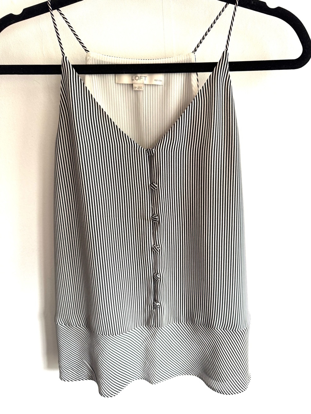 LOFT Black and White Vertical Stripes Clean Button-Front Tank for a Classic Look